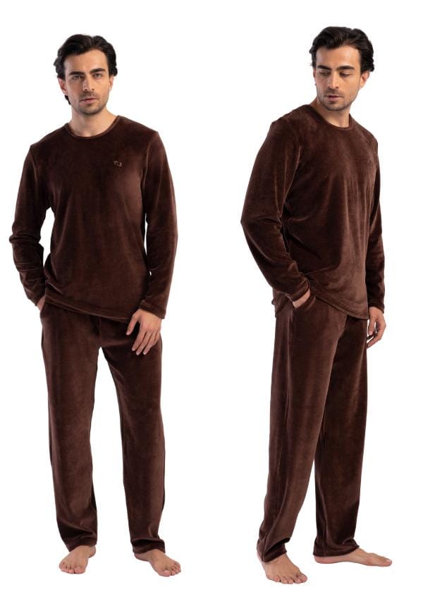 Pyjama Homme Velours Manches Longues Pantalon Long Vienetta XL Avec Poches black