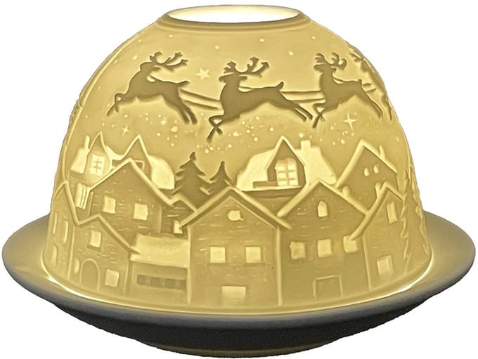 Clayre & Eef Waxinelichthouder Ø 12x8 cm Wit Porselein Kerst