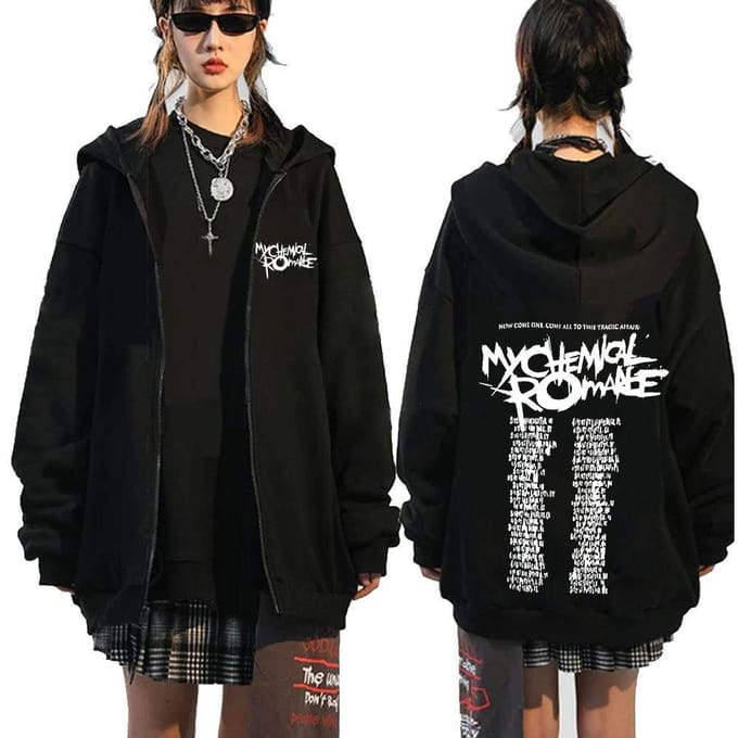 Chemical Romance Mcr Dode Rits Trui Zwart Parade Punk Emo Rock Rits Sweatshirt Mannen M