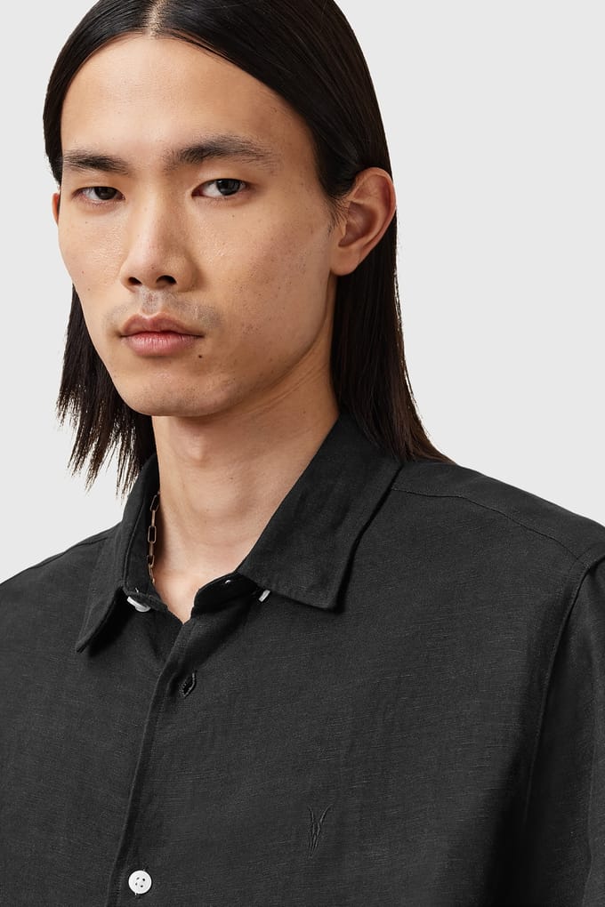 AllSaints Bandol Ls Shirt Black Größe: M | Casual hemden Outlet | Herren | Schwarz