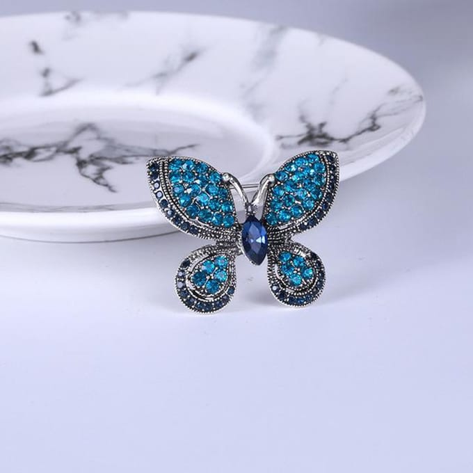 Broche papillon en strass haut de gamme, exquise, mode tempérament cardigan manteau vêtements accessoires corsage gray