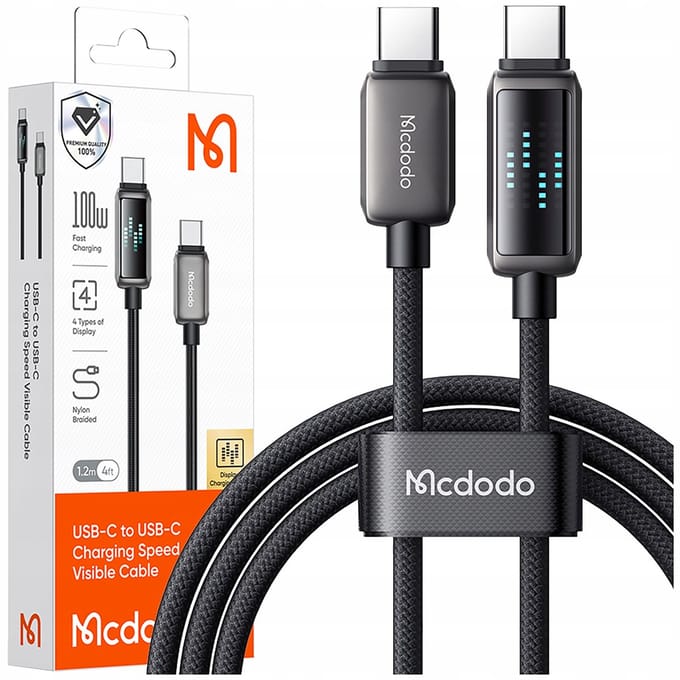 USB-C Data- en Oplaadkabel - USB-C McDodo CA-4250 Display, 100W, 1.2m, Zwart