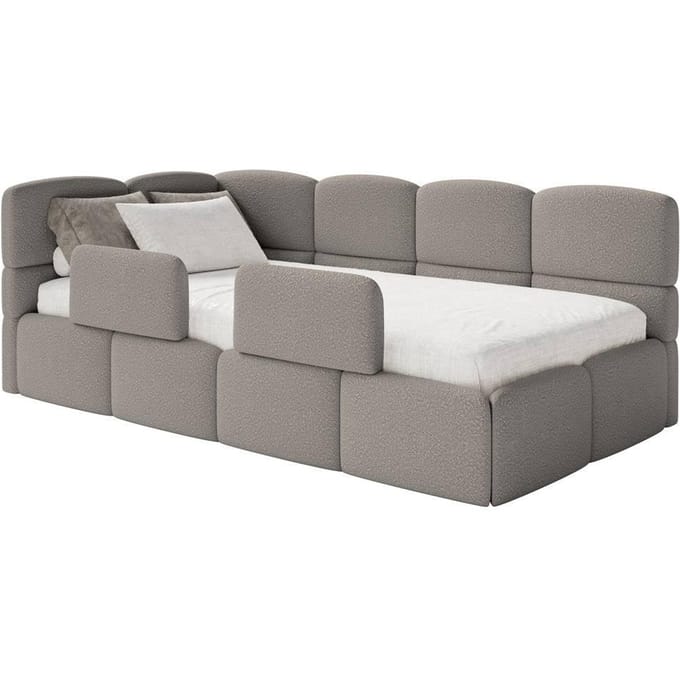 Jeugdbed Chloe links bouclé 90x200 met opbergruimte en rails | NADUVI Collection