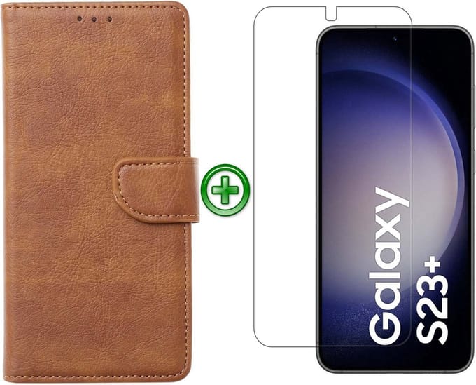 Samsung Galaxy S23 Plus hoesje - Met Samsung S23 Plus Screenprotector - Portemonnee Cover - Bruin