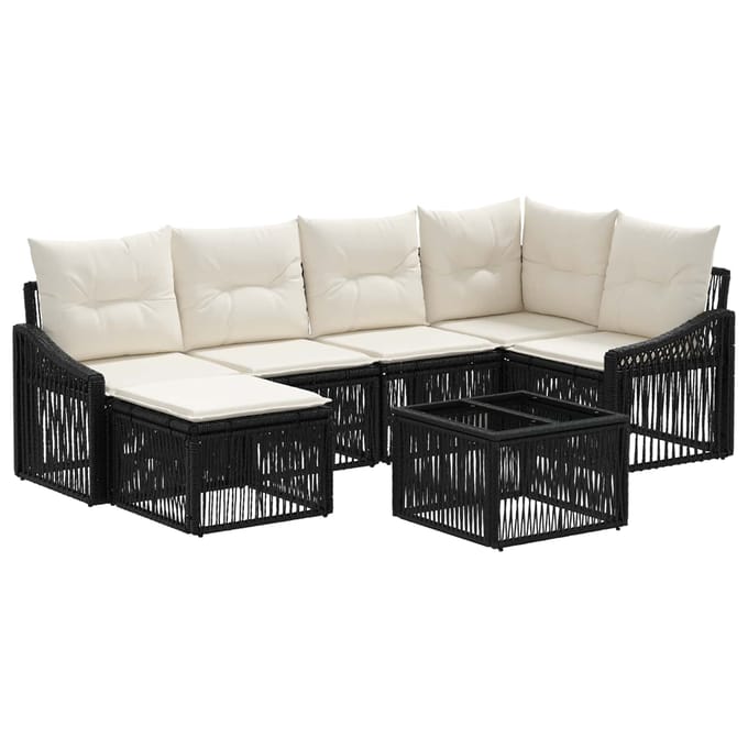 vidaXL - Tuinbank - Set - 7 - st - Zwart - poly - rattan