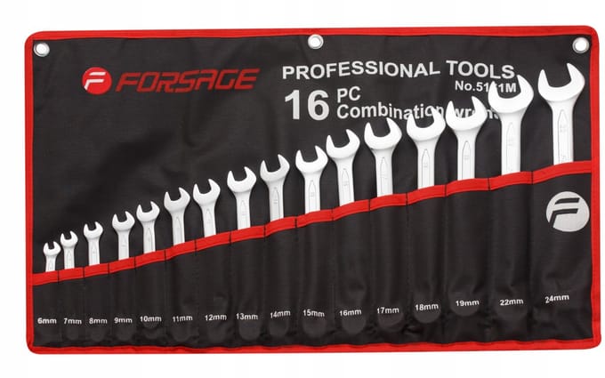 FORSAGE F-5161M - Ringsteeksleutel Set - 16-delig - Chroom-Vanadiumstaal - 6-24 mm