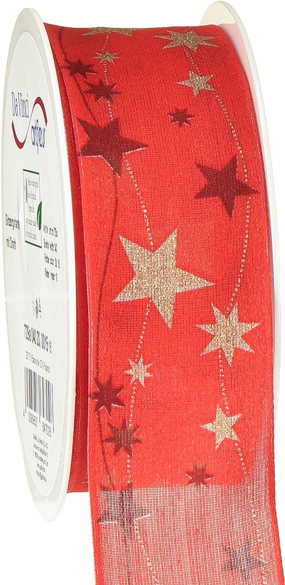Kerstlint rood lint met sterren draadrand 40mm 15m