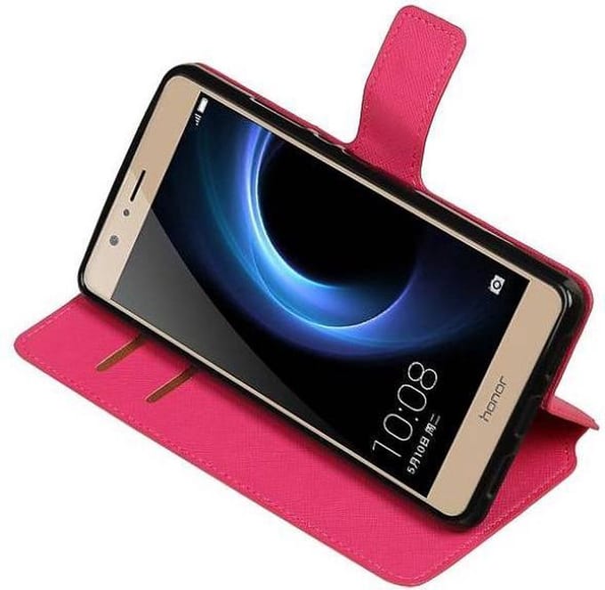 Cross Pattern TPU Bookstyle Wallet Case Hoesjes Geschikt voor Huawei Honor V8 Roze