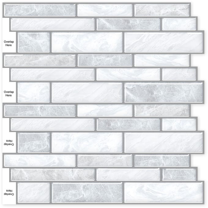 24Supply Plaktegels - 10 Stuks - Glans - Subway - Wit/Grijs - 30.5x30.5cm
