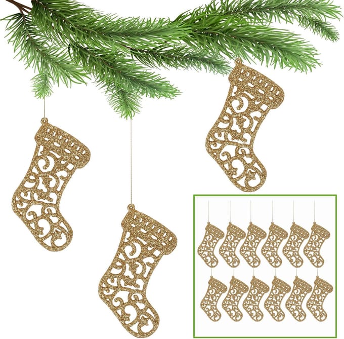Gouden kerstboomsokken, kerstboomornamenten 10cm, 12 stuks