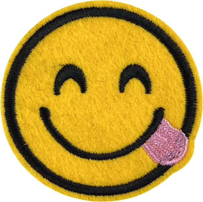 Emoji Uitgestoken Tong Roze Strijk Patch 6.2 cm / 6.2 cm / Geel Zwart Roze