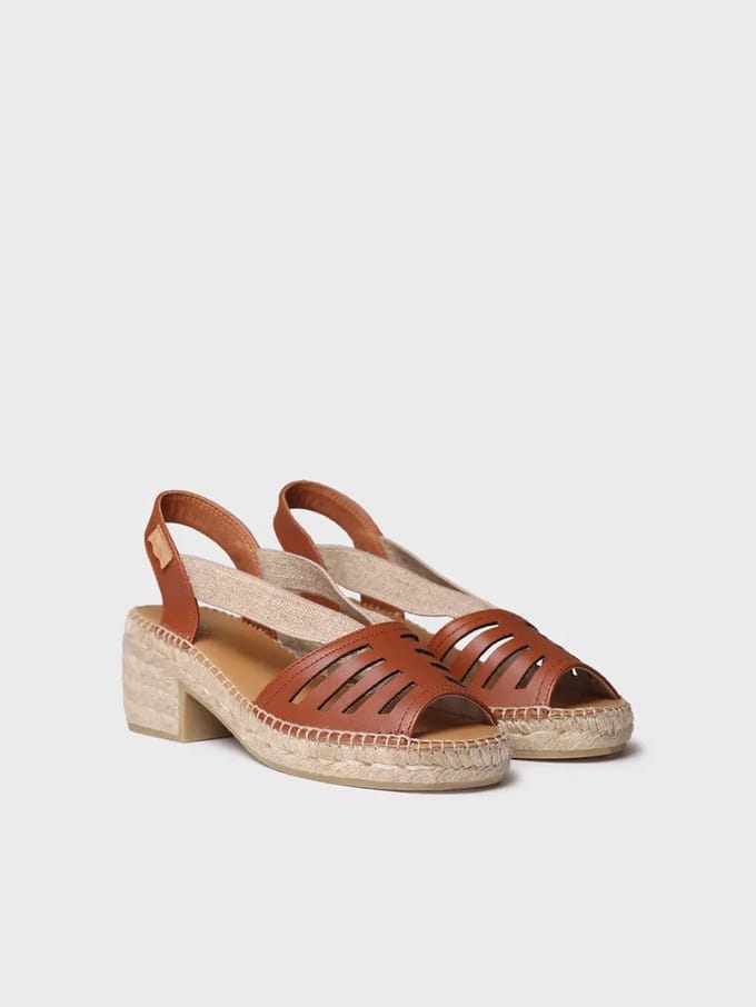 Dames leren espadrille met brede hak en elastiek | DIMA
