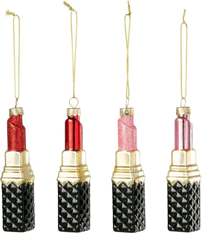 J-Line hanger Lippenstift - glas - rood/roze - 4 stuks