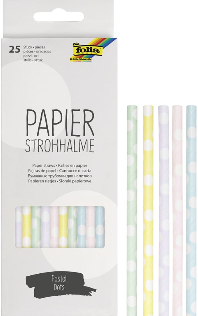 Folia papieren rietjes, ophangbaar doosje van 25 stuks, bollen