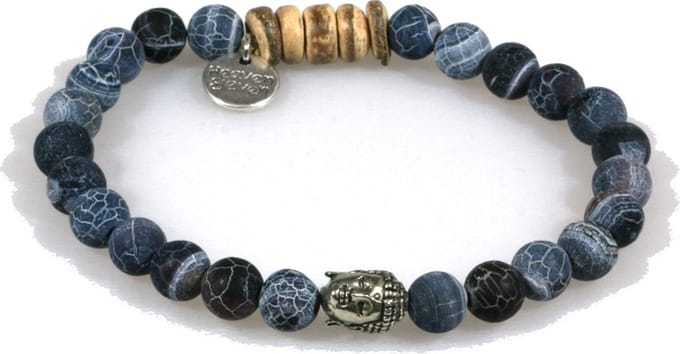 IbizaMen - Agaat met cocos 8mm - Buddha RVS - 20cm