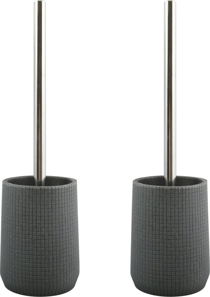 MSV Toilet/wc-borstel houder - 2x - kunststeen/metaal - donkergrijs - 35 cm