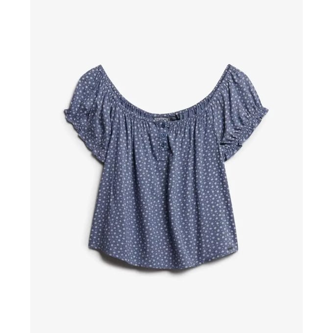 Superdry - Geweven top met korte mouwen en halve knoopsluiting - Dames - Tops