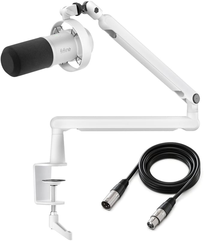 FIFINE T688W XLR - USB / XLR - Dynamische Microfoon - Met Boom Arm - Streaming - Podcasting - Gaming - Geschikt voor PS4 / PS5 / PC - Wit
