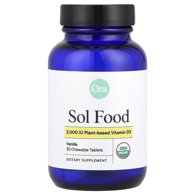 Ora, Sol Food, vitamine D3 végétale, vanille, 2 000 UI, 30 comprimés à croquer