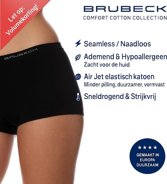 Brubeck Dames Boxershorts – Naadloos (Seamless) Elastisch Katoen - Zwart - L