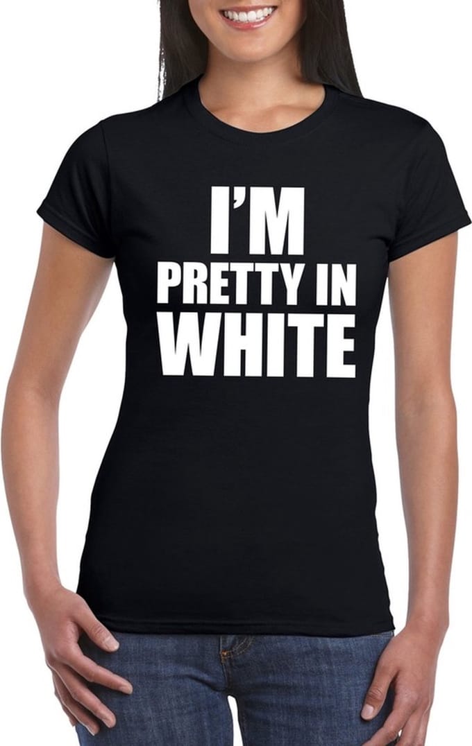 I'm pretty in white t-shirt zwart dames L