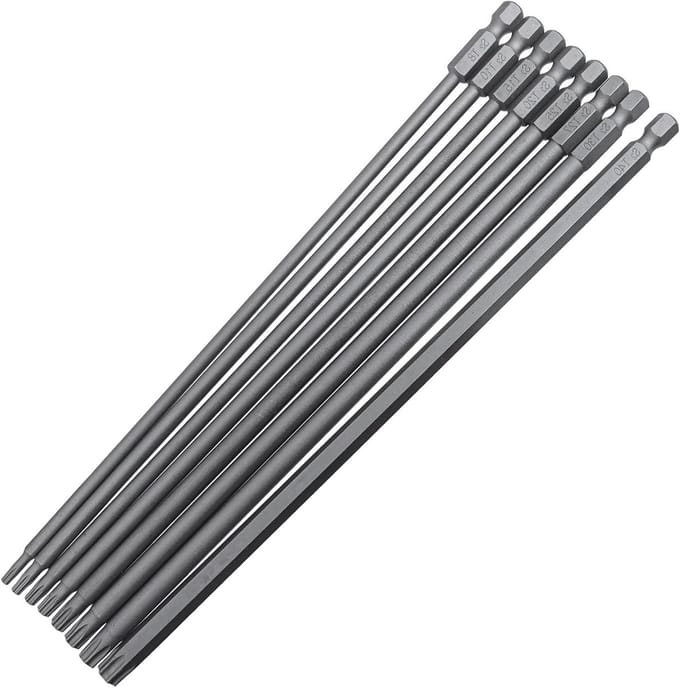 200mm Lange Schroevendraaier Bit Set met Torx Hoofd - 8 Stuks - Sabotage Proof - Magnetisch - S2 Staal
