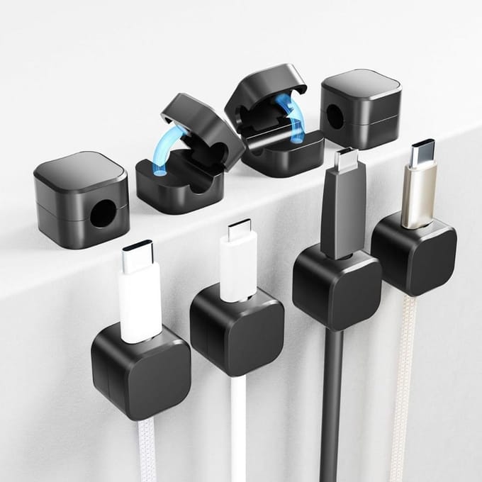 8 x Magnetic Cable Ties - Cable Organizer for Table, Cable Winding, Self-Adhesive, Magnetic Cable Clips for Organizing - ShopVlot