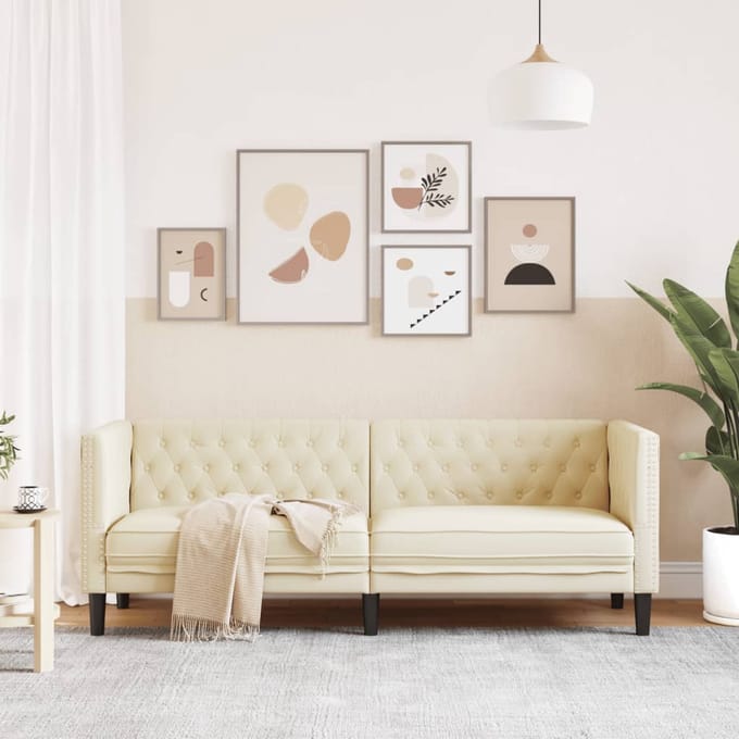 vidaXL - Driezitsbank - Chesterfield-stijl - kunstleer - crèmekleurig