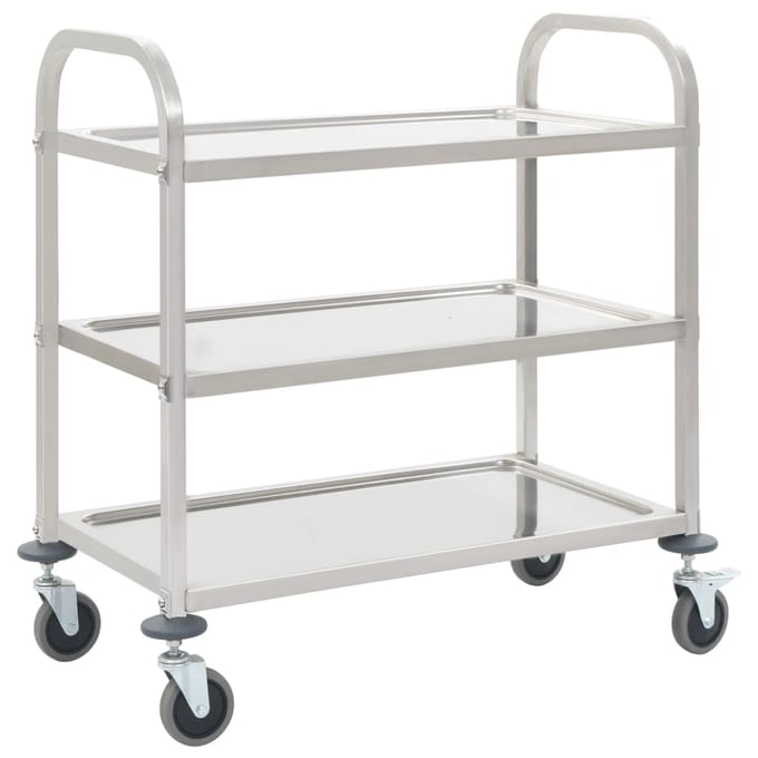 vidaXL - Keukentrolley - 3-laags - 96,5x55x90 - cm - roestvrij - staal