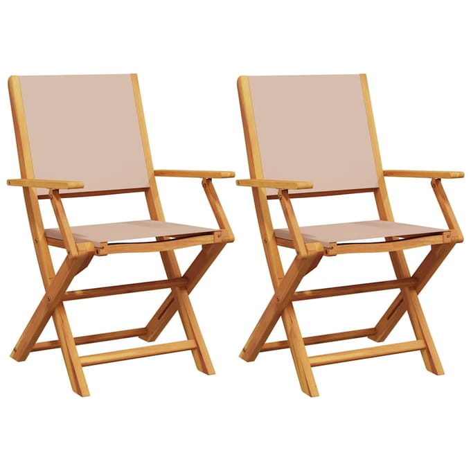 vidaXL - Inklapbare - stoelen - 2 - st - massief - acaciahout - en - stof - taupe