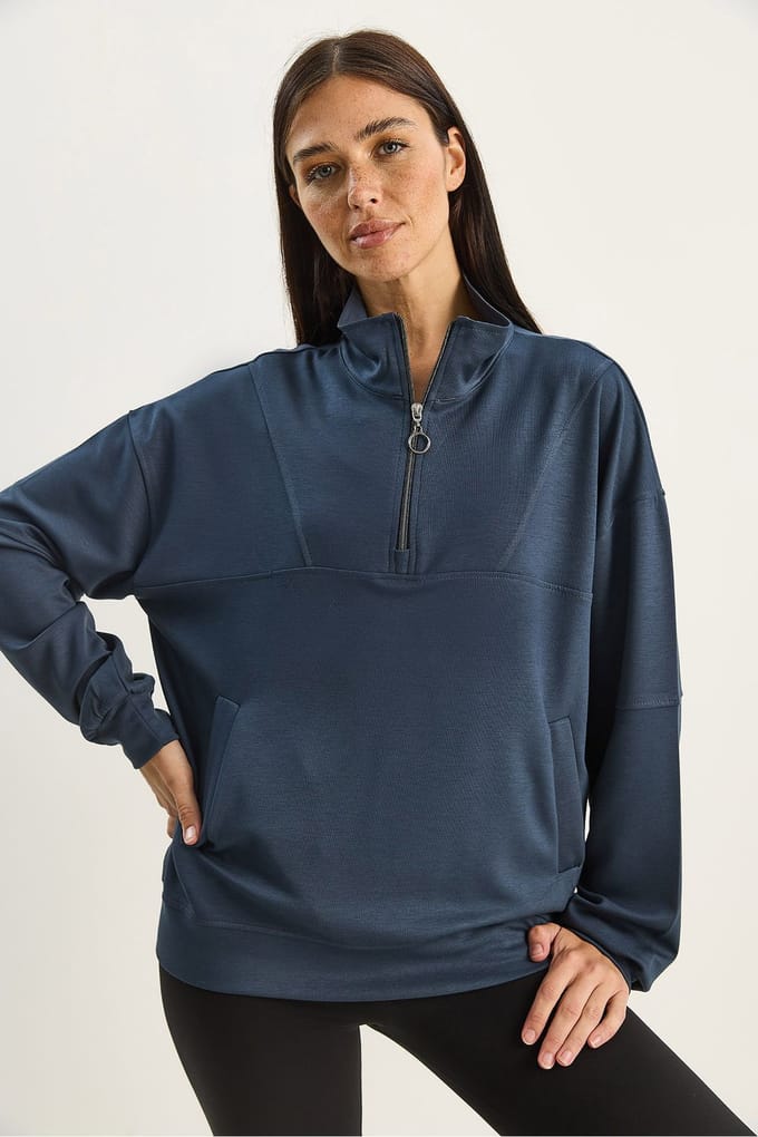 Relaxed Fit Ritskraag Gebreide Sweatshirt
