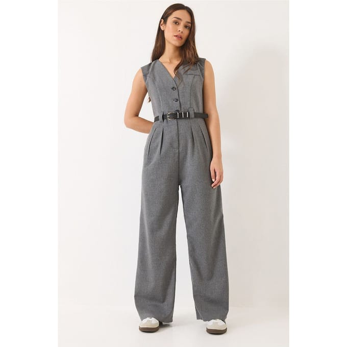 V-hals Wijde Pijpen Jumpsuit met Strikdetail