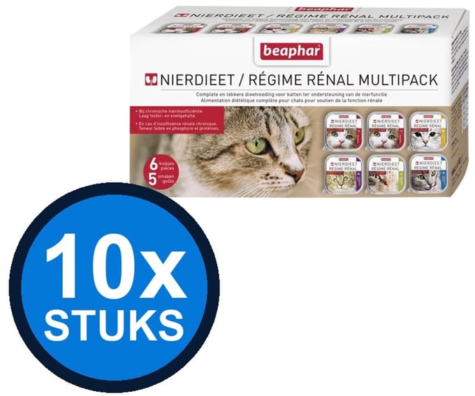 10x Beaphar - nierdieet kat multipack 6x100gr - Kattenvoer Natvoer - 600 g