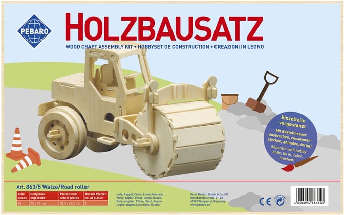 Pebaro houten bouwset wals - creatief bouwpakket voor kinderen.