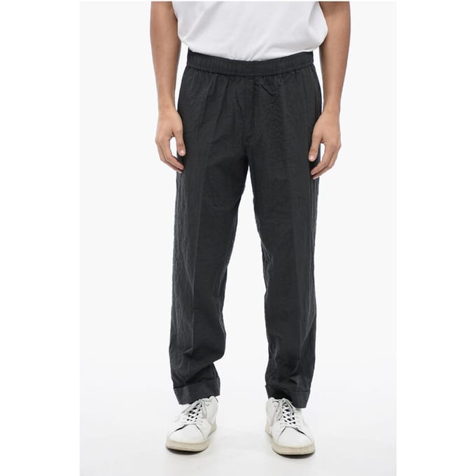 Gerimpelde katoenen REM Slim Fit-broek in grijs