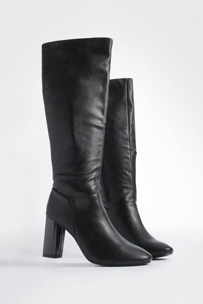 boohoo Dames Block Hakken Kniehoge Laarzen | Black | Maat: 6