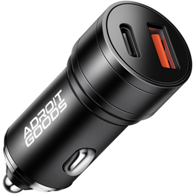 AdroitGoods Autolader USB C & USB A - Snellader 60W - Compacte Auto Oplader - USB lader - Zwart