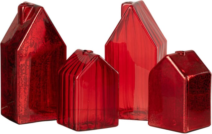 J-Line decoratie Huis - glas - kerstrood - large - 2 stuks