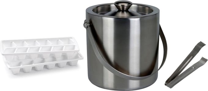 Excellent Houseware RVS ijsemmer met tang 15x18 cm en 2x ijsblokjes trays