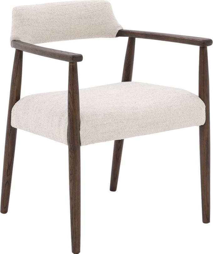 Goossens Eetkamerstoel Jesper - Met Armleuning - Stof - Beige