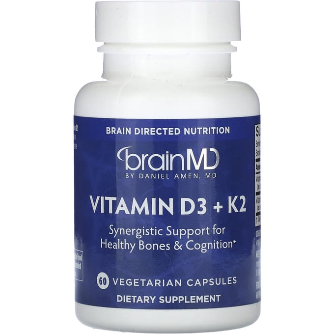 BrainMD, Vitamine D3 + K2, 60 Gélules Végétales