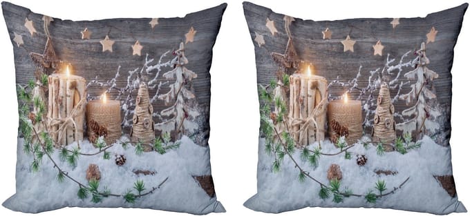 ABAKUHAUS Kerstkussensloopset (2 stuks), Kaarsen met lantaarns, 40 cm, Bruin Wit