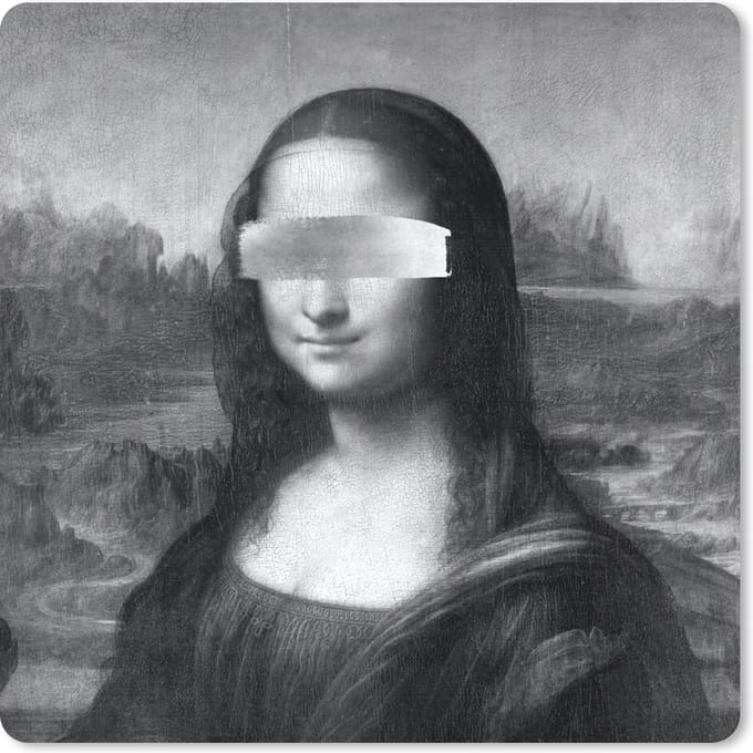 Muismat 20x20 cm - Mousepad Mona Lisa - Leonardo da Vinci - Zwart - Wit - Muismatten
