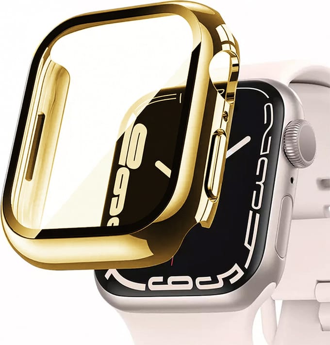 MY PROTECT - Hoesje Geschikt Voor Apple Watch 44mm - Bescherm Case & Screenprotector In 1 - Goud