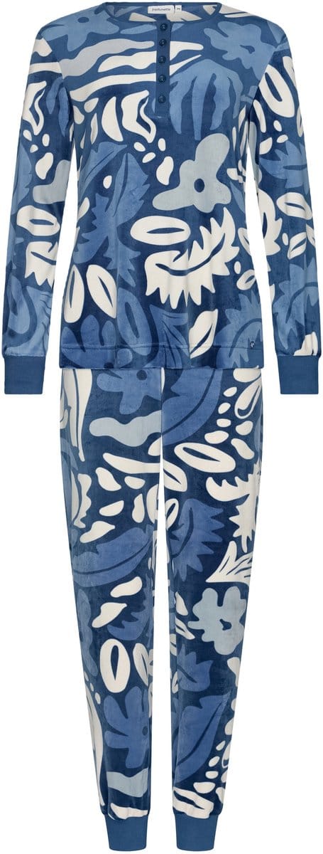 Pastunette - Blue Bloom - Pyjama/Huispak - Velours - Blauw - Maat 50