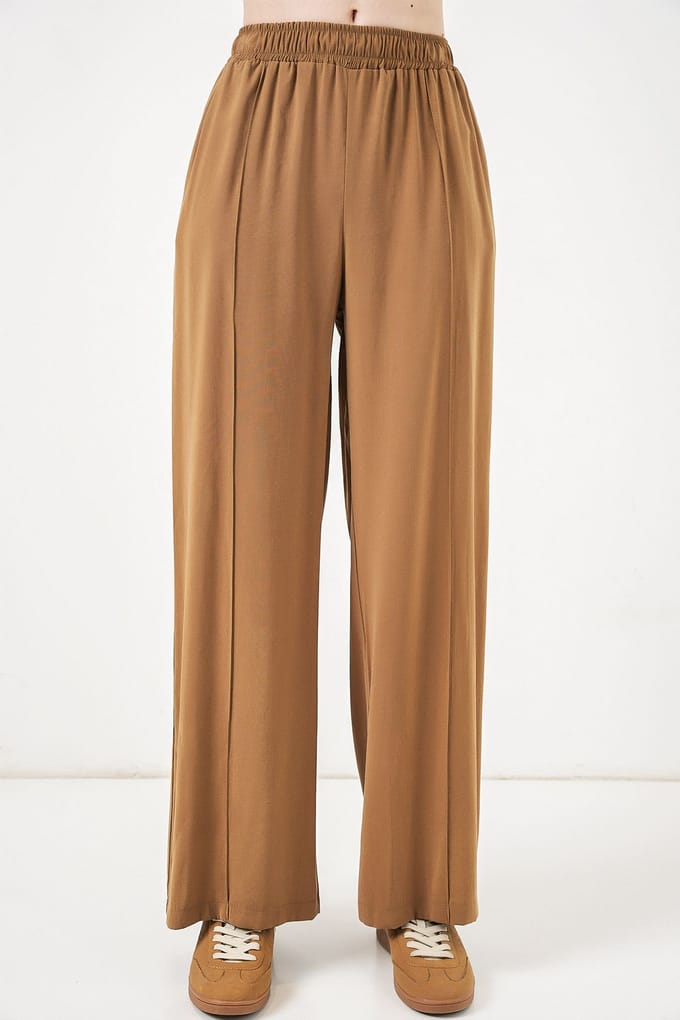 Brede Pijpen Broek met Elastische Taille