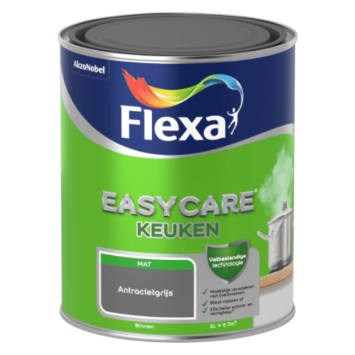Flexa Easycare Muurverf Keuken Mat - Antracietgrijs - 1 liter