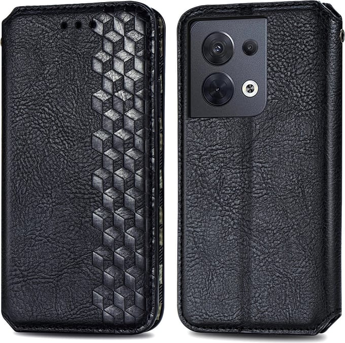 Luxe PU Lederen Ruitpatroon Wallet Case + Screenprotector voor OPPO Reno8 Pro 5G _ Zwart