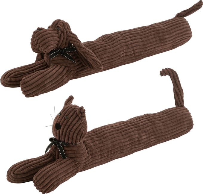J-Line deurstopper Hond/Kat Streep - textiel - bruin - 2 stuks