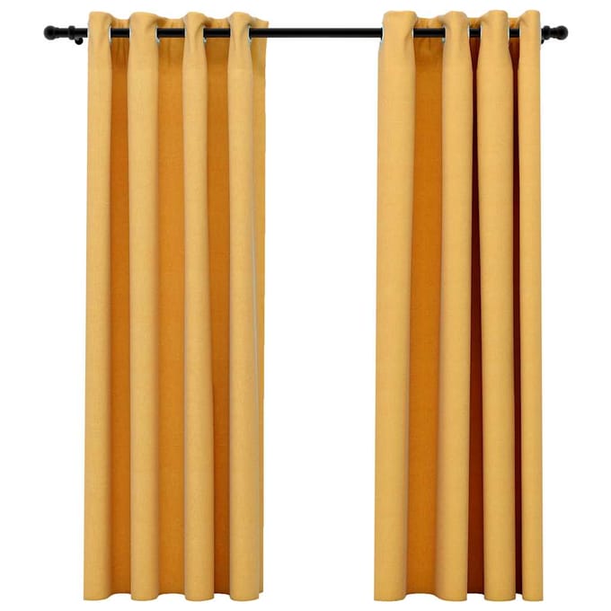 vidaXL - Gordijnen - linnen-look - verduisterend - ogen - 2 - st - 140x175 - cm - geel
